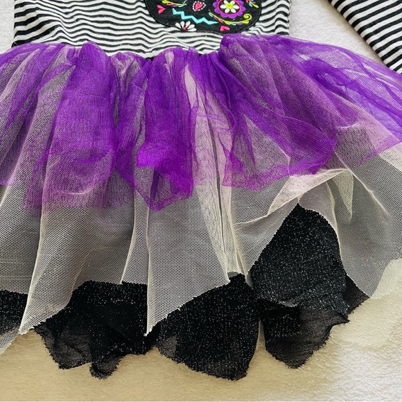 Emily Rose Black White Striped Pumpkin Tiered Tutu Halloween Dress, Girls 2T - Picture 3 of 9